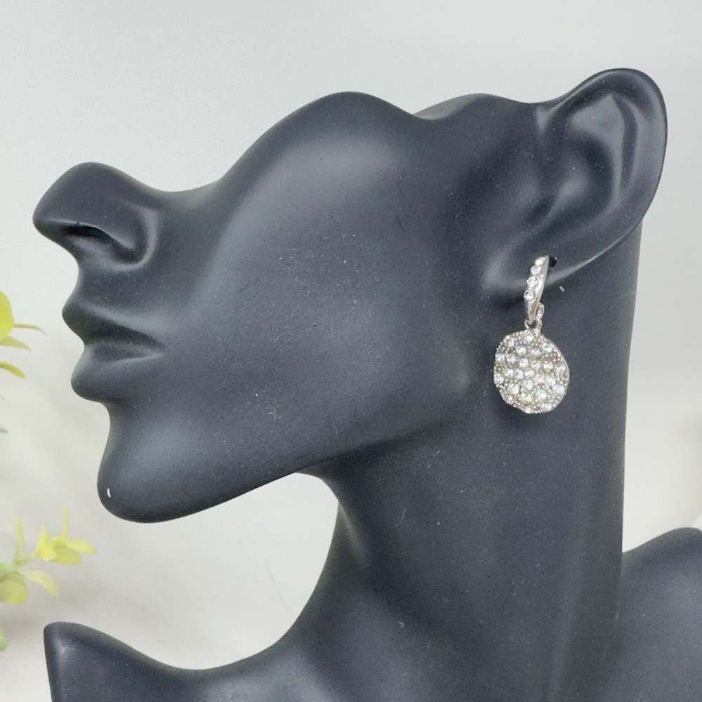 Silver Tone and Rhinestone Round Drop Earrings Elegant Stunning Design
